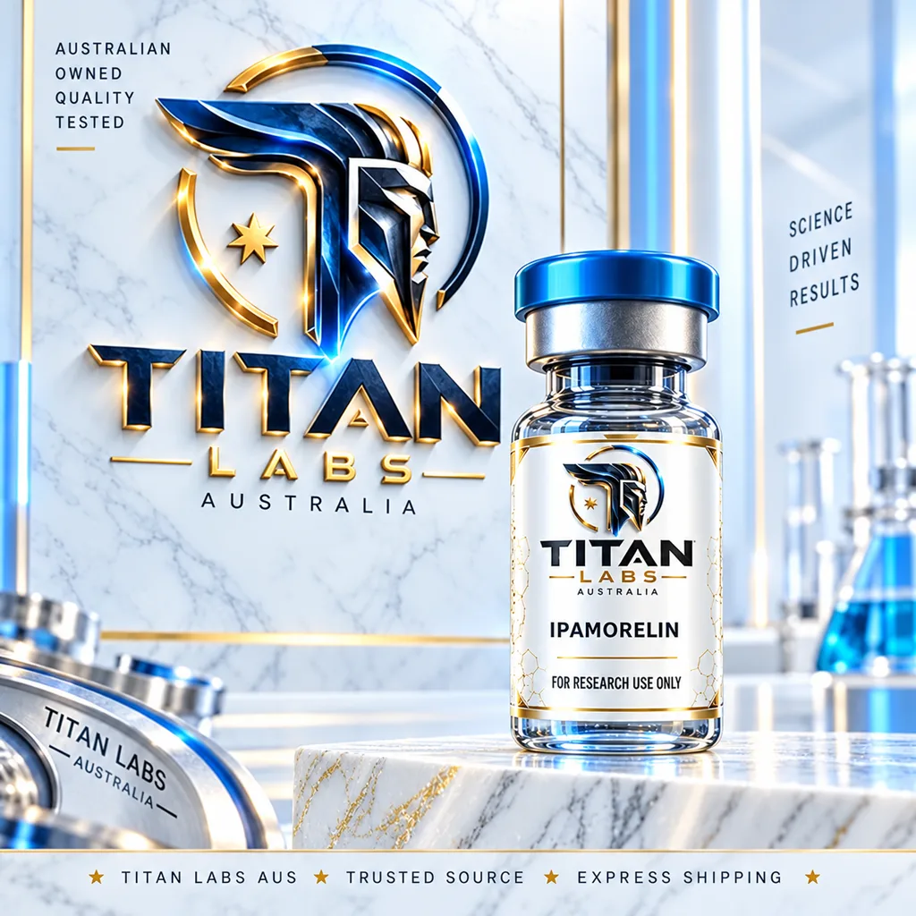 Ipamorelin Titan Labs Australia clear vial with Titan Blue cap