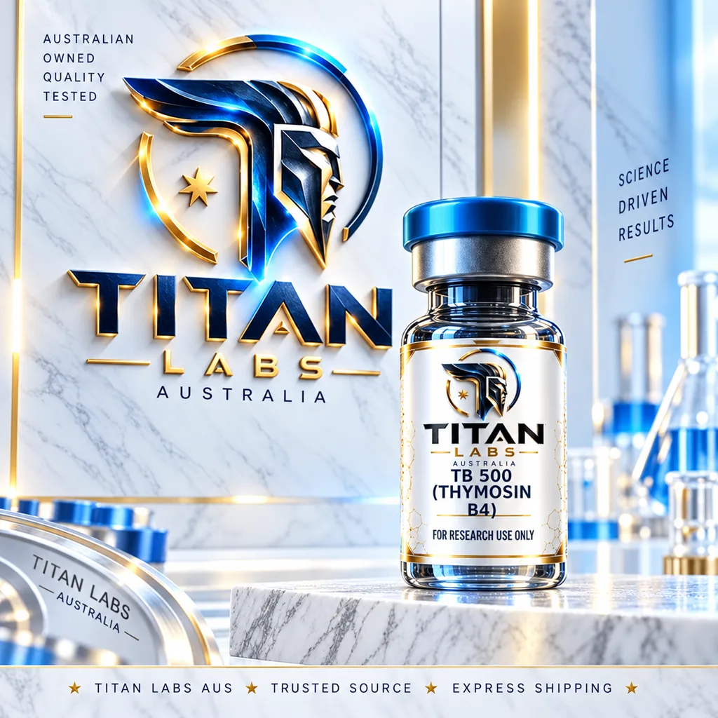 TB 500 (Thymosin B4) Titan Labs Australia clear vial with Titan Blue cap
