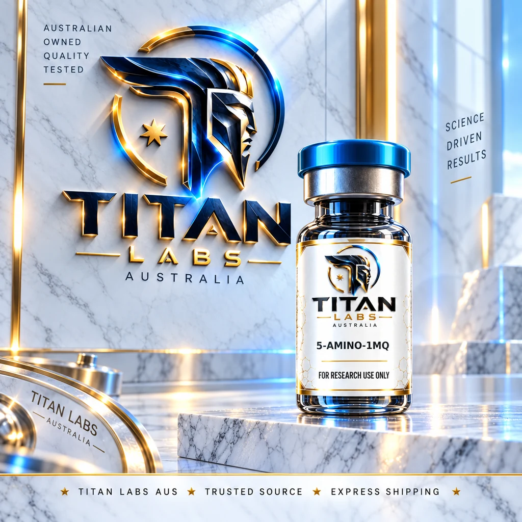 5-amino-1mq Titan Labs Australia clear vial with Titan Blue cap